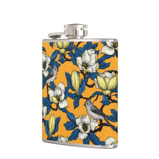 Bloomende magnolia en timuizvogel 3 heupfles (Links)