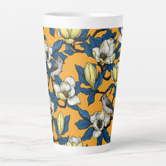 Bloomende magnolia en timuizvogel 3 latte mok (Voorkant)