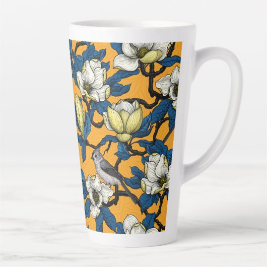 Bloomende magnolia en timuizvogel 3 latte mok (Rechts)