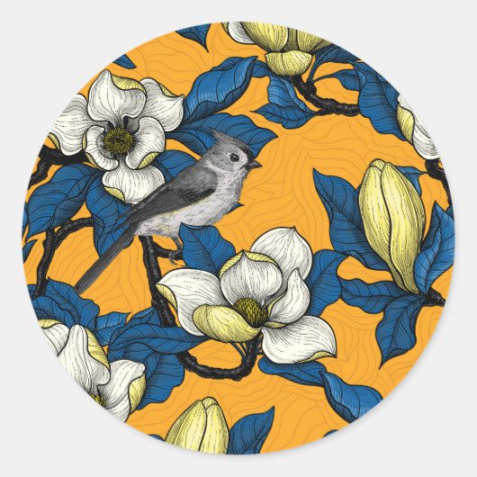 Bloomende magnolia en timuizvogel 3 ronde sticker (Voorkant)