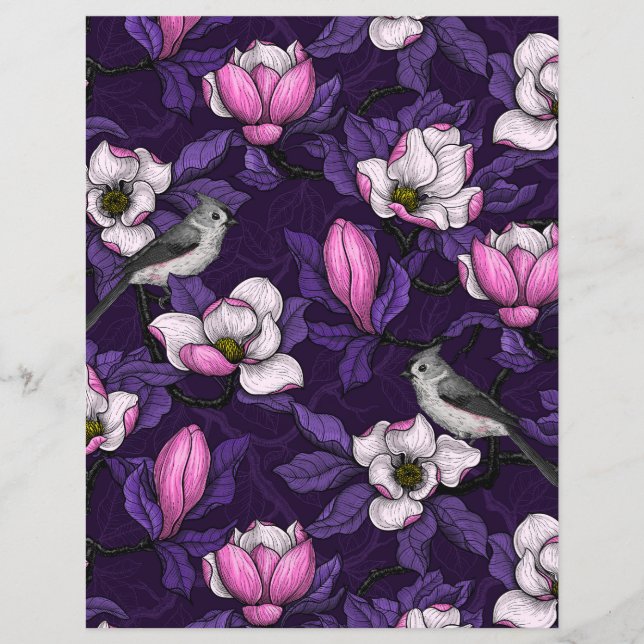 Bloomende magnolia en titmuis bird 4 (Voorkant)