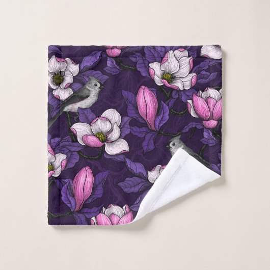 Bloomende magnolia en titmuis bird 4 bad handdoek (Wasdoekje)
