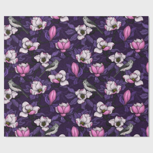 Bloomende magnolia en titmuis bird 4 cadeaupapier (Vlak)