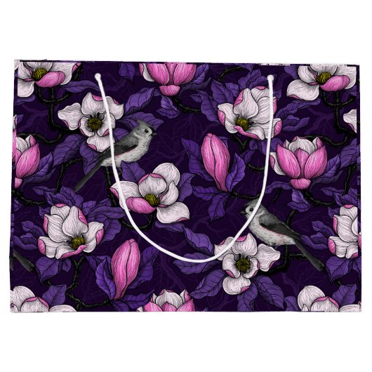 Bloomende magnolia en titmuis bird 4 groot cadeauzakje (Achterkant)