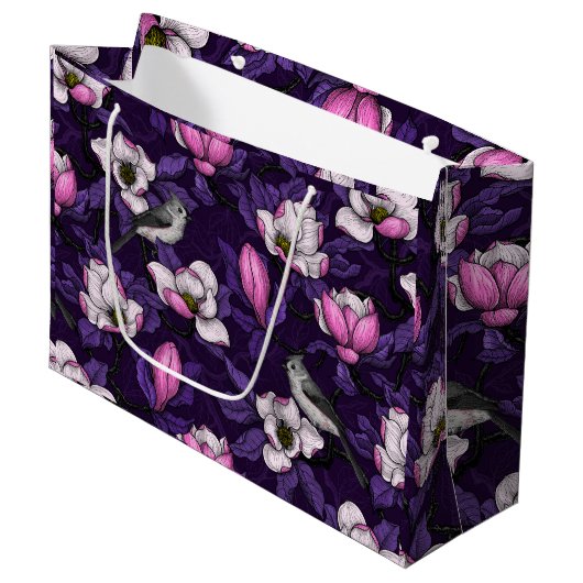 Bloomende magnolia en titmuis bird 4 groot cadeauzakje (Voorkant Gekanteld)