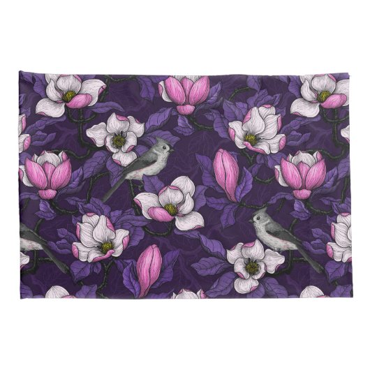 Bloomende magnolia en titmuis bird 4 kussensloop (Achterkant-Rechts)
