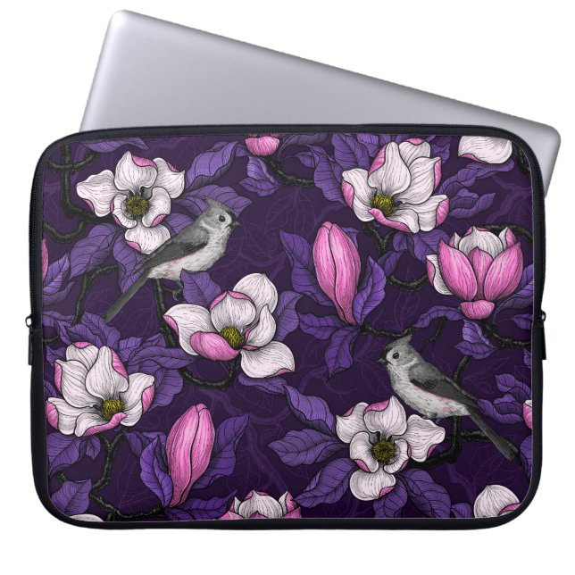 Bloomende magnolia en titmuis bird 4 laptop sleeve (Voorkant)