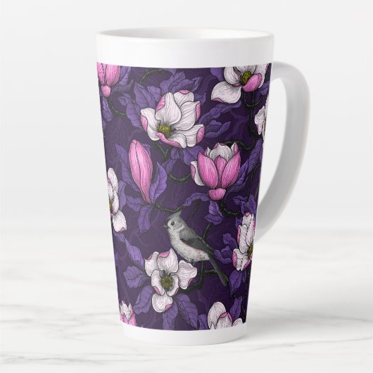 Bloomende magnolia en titmuis bird 4 latte mok (Rechterhoek)
