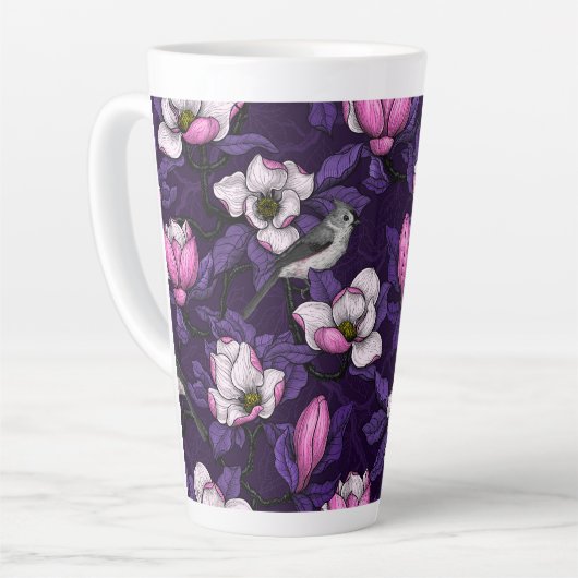 Bloomende magnolia en titmuis bird 4 latte mok (Linkerhoek)