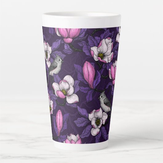 Bloomende magnolia en titmuis bird 4 latte mok (Voorkant)