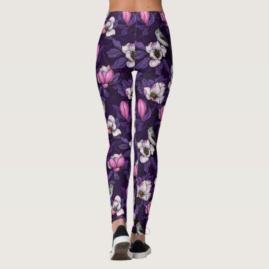 Bloomende magnolia en titmuis bird 4 leggings (Achterkant)