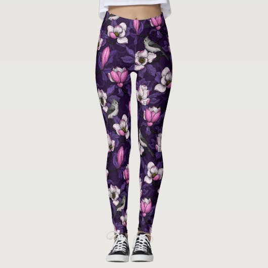 Bloomende magnolia en titmuis bird 4 leggings (Voorkant)