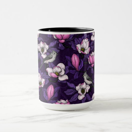 Bloomende magnolia en titmuis bird 4 mok (Midden)