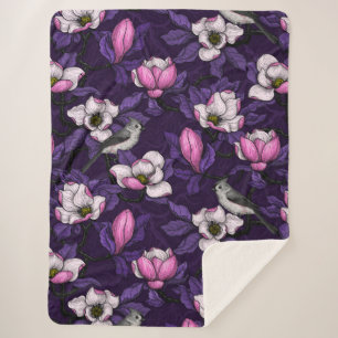 Bloomende magnolia en titmuis bird 4 sherpa deken