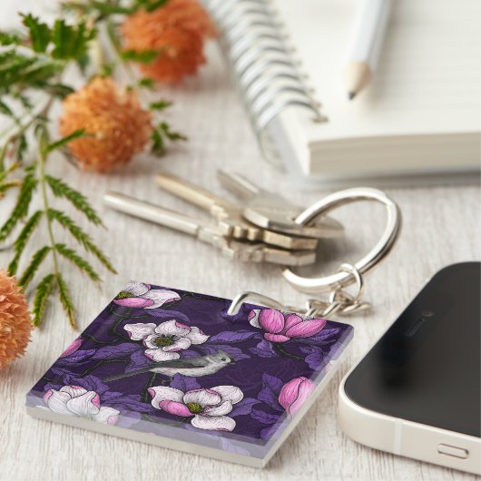 Bloomende magnolia en titmuis bird 4 sleutelhanger (Voorkant Rechts)