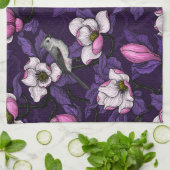 Bloomende magnolia en titmuis bird 4 theedoek (Gevouwen)