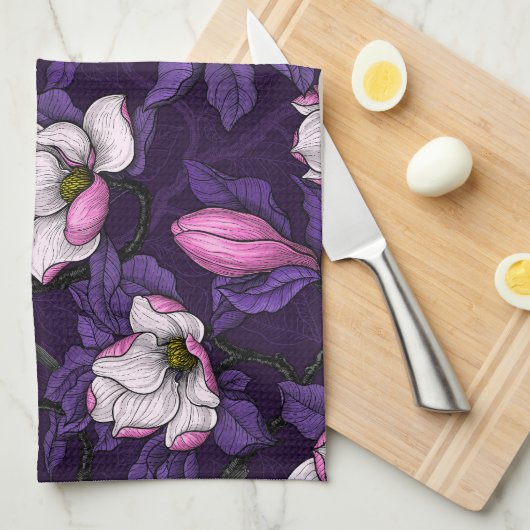 Bloomende magnolia en titmuis bird 4 theedoek (Quarter Fold)
