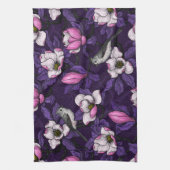 Bloomende magnolia en titmuis bird 4 theedoek (Verticaal)