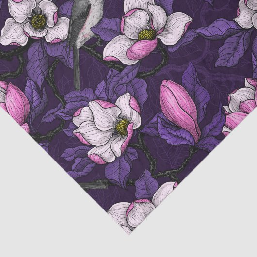 Bloomende magnolia en titmuis bird 4 tissuepapier (Detail)