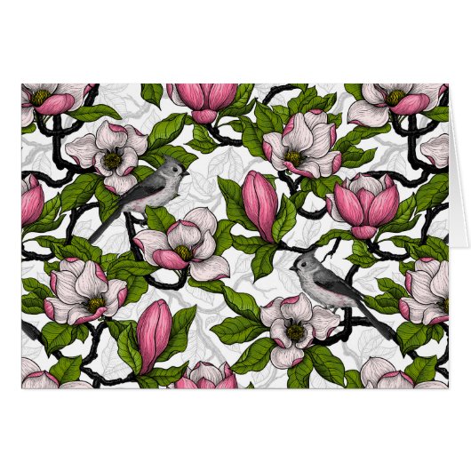 Bloomende magnolia en titmuisvogel (Voorkant Horizontaal)