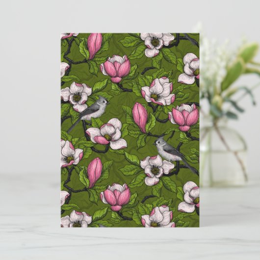 Bloomende magnolia en titmuisvogel 2 (Staand voorkant)