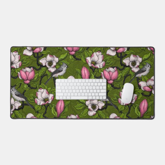 Bloomende magnolia en titmuisvogel 2 bureaumat (Keyboard & Muis)