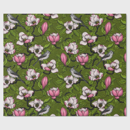 Bloomende magnolia en titmuisvogel 2 cadeaupapier (Vlak)