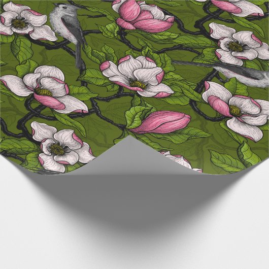 Bloomende magnolia en titmuisvogel 2 cadeaupapier (Hoek)