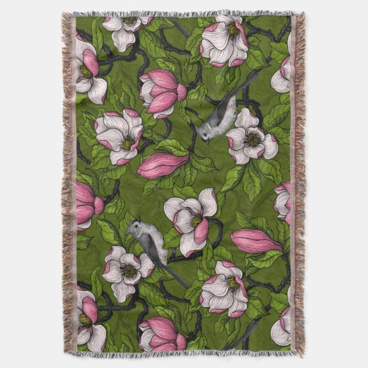 Bloomende magnolia en titmuisvogel 2 deken (Voorkant Verticaal)