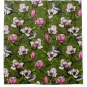 Bloomende magnolia en titmuisvogel 2 douchegordijn (Voorkant)