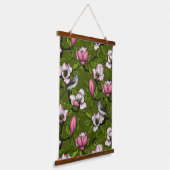 Bloomende magnolia en titmuisvogel 2 hangend wandkleed (Gebogen)