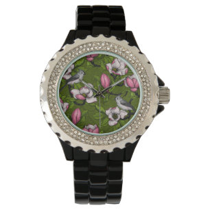 Bloomende magnolia en titmuisvogel 2 horloge