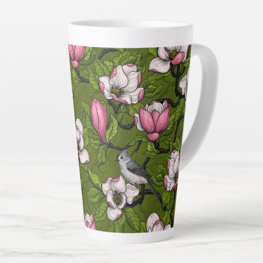 Bloomende magnolia en titmuisvogel 2 latte mok (Rechterhoek)