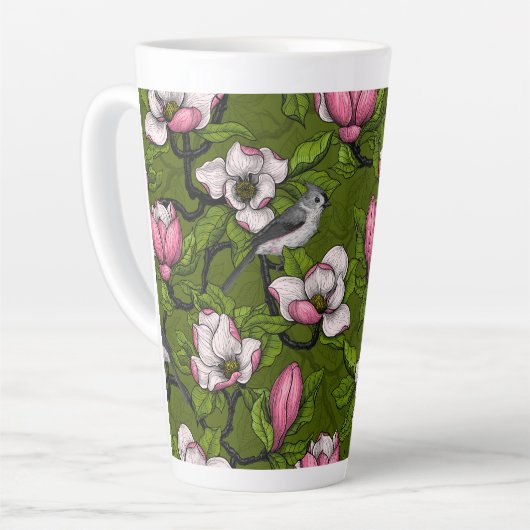 Bloomende magnolia en titmuisvogel 2 latte mok (Linkerhoek)