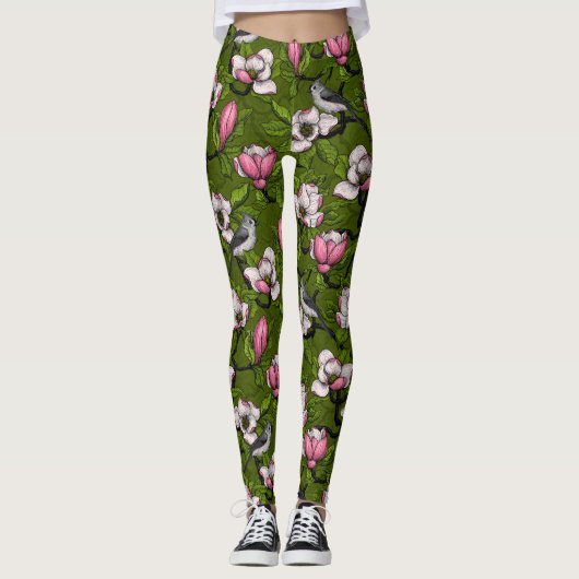 Bloomende magnolia en titmuisvogel 2 leggings (Voorkant)