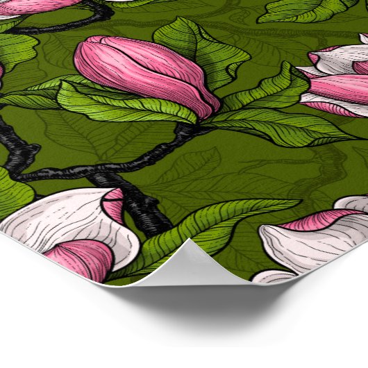 Bloomende magnolia en titmuisvogel 2 poster (Hoek)