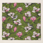 Bloomende magnolia en titmuisvogel 2 sjaal<br><div class="desc">Handbeschilderde magnoliumbloei en titmuisvogel</div>