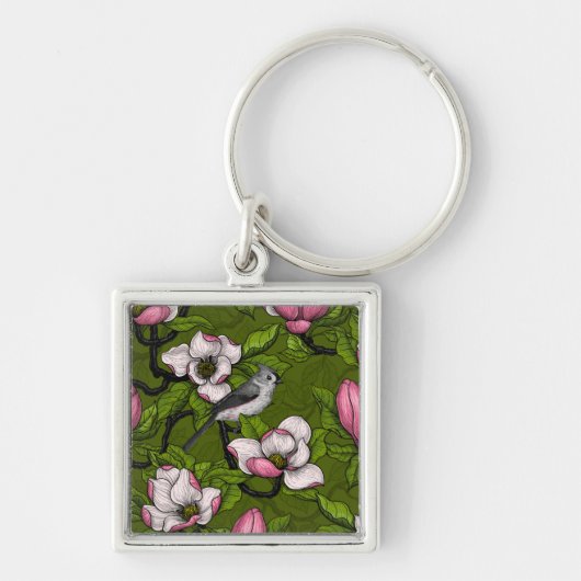 Bloomende magnolia en titmuisvogel 2 sleutelhanger (Voorkant)