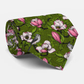 Bloomende magnolia en titmuisvogel 2 stropdas (Opgerold)