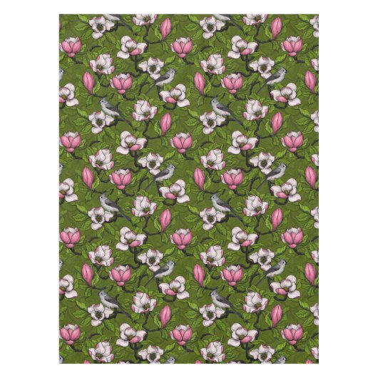 Bloomende magnolia en titmuisvogel 2 tafelkleed (Voorkant)