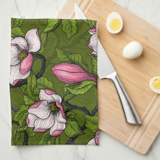 Bloomende magnolia en titmuisvogel 2 theedoek (Quarter Fold)