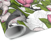Bloomende magnolia en titmuisvogel cadeaupapier (Rol Hoek)