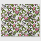 Bloomende magnolia en titmuisvogel cadeaupapier (Vlak)