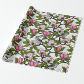 Bloomende magnolia en titmuisvogel cadeaupapier (Uitgerold)