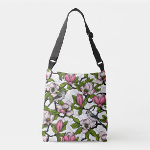 Bloomende magnolia en titmuisvogel crossbody tas