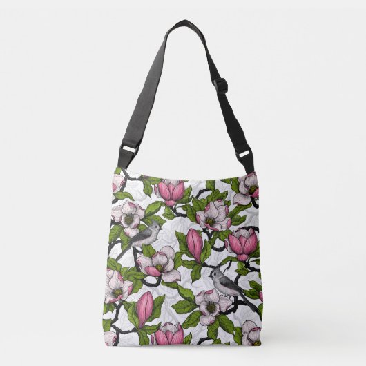 Bloomende magnolia en titmuisvogel crossbody tas (Voorkant)