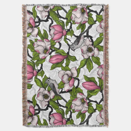 Bloomende magnolia en titmuisvogel deken (Voorkant Verticaal)