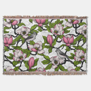 Bloomende magnolia en titmuisvogel deken