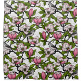 Bloomende magnolia en titmuisvogel douchegordijn (Voorkant)