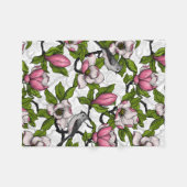 Bloomende magnolia en titmuisvogel fleece deken (Voorkant (Horizontaal))